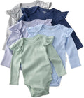 Butterblu Ashley 5-Pack Long Sleeve Ruffle Shoulder Bodysuits 100% Cotton | by Butterblu