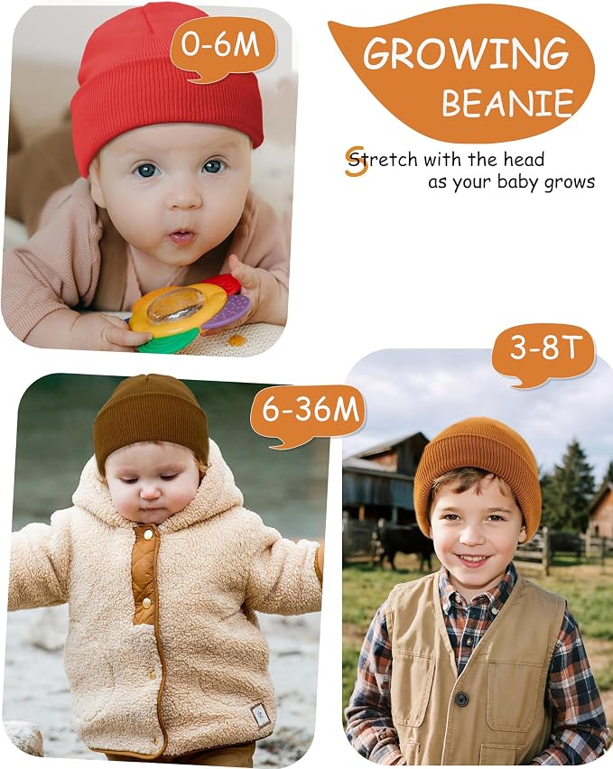 ROYBENS 100% Cotton Baby Beanie Cute Toddler Winter Hat Knit Caps Ages 0-8 | - Image 3
