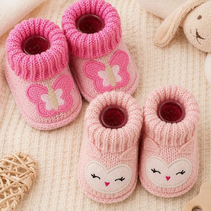 2 Pairs Baby Booties Newborn First Walkers Cozy Shoes Warm Knit Soft Booties - Image 3