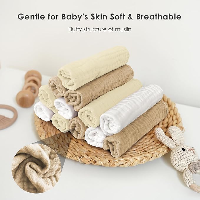Sunny zzzZZ Baby Muslin Washcloths -100% Cotton Muslin Soft Baby Bath Wash - Image 4