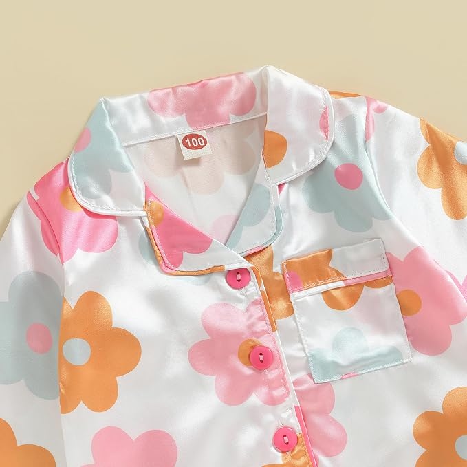 Kids Baby Girl Boy Satin Pajamas Set Button Down Sleep Shirt Top+Long Pants - Image 4