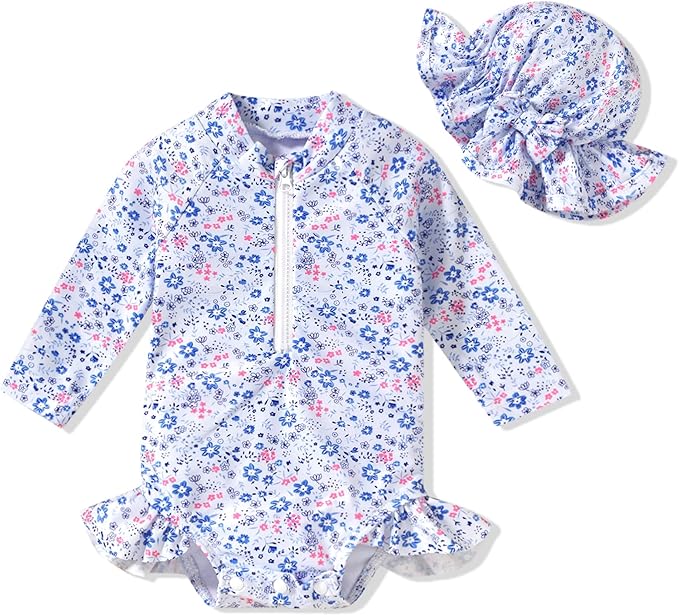 Aalizzwell Baby Girls Long Sleeve One Piece Swimsuit with Hat