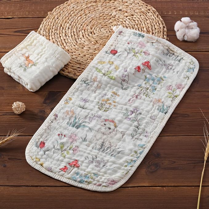 Muslin Baby Burp Cloths Organic Cotton Blend Set | 20x10 Inches, Reversible - Image 8