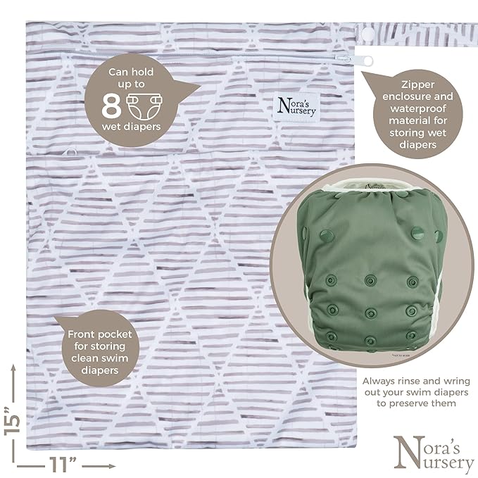 Nora's Nursery Reusable Swim Diapers and Wet Bag - One Size Fully Adjustable - Hamptons Unisex 3 Pack with Wet Bag