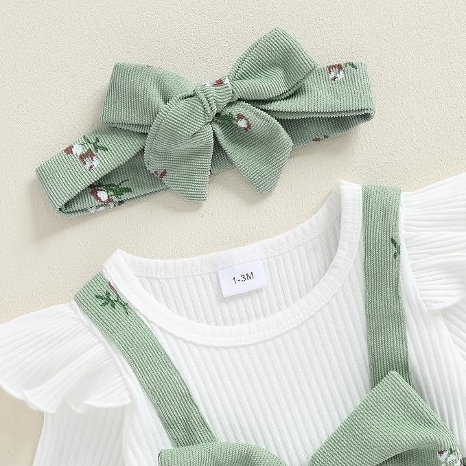 Newborn Baby Girl Clothes Ruffle Sleeve Jumpsuit Corduroy Floral - Image 5