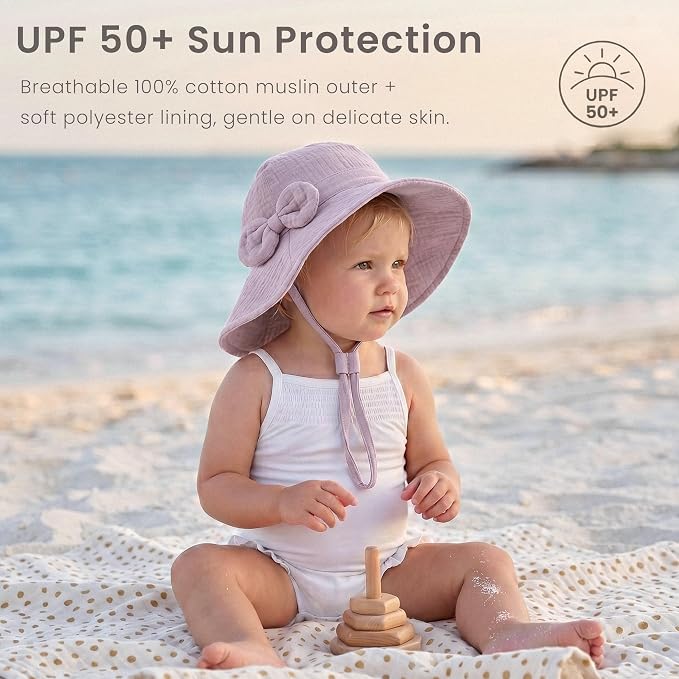 Konssy 2-Pack Muslin Baby Sun Hats - Image 2