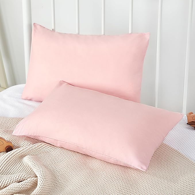 TILLYOU Toddler Pillowcase 2 Pack with Envelope Closure,13" x 18" Silky Soft Microfiber Travel Kids Pillowcase for Boys and Girls, Pink
