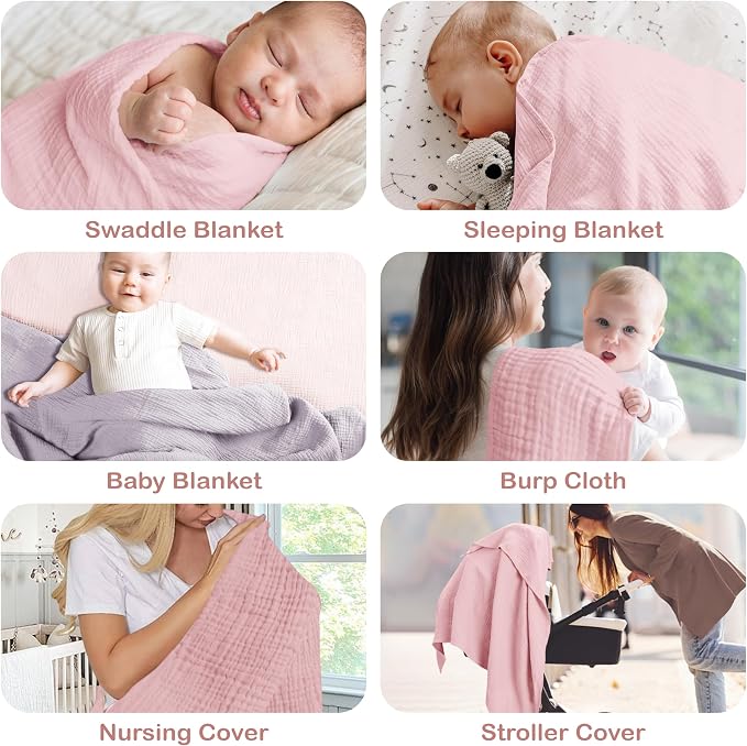 100% Organic Cotton Baby Muslin Blanket 2 Pack 47x47 in Girl Gift | Oeko-TEX - Image 8