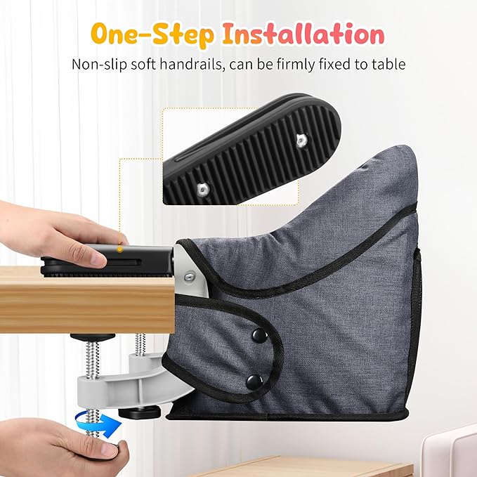 Hook On High Chair - Portable & Foldable Feeding Seat for Babies 6-36 Months, Home & Travel Use with Carry Bag (Grey)