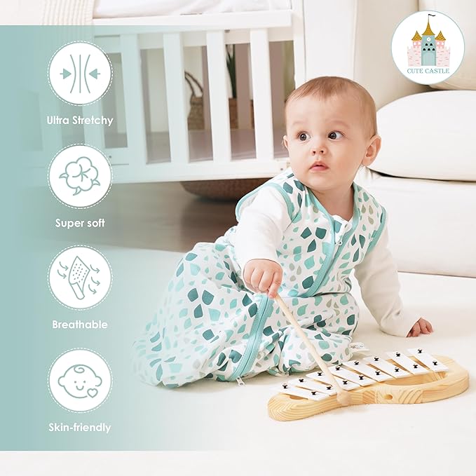 Cute Castle Baby Sleep Sack 6-12 Months - Lightweight 100% Cotton 2-Way Zipper TOG 0.5 Infant Wearable Blanket, Newborn Essentials Toddler Sleep Clothes (3 Pack Green)