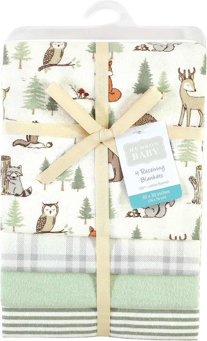 Hudson Baby Unisex Baby Cotton Flannel Receiving Blankets, Forest Animals - Image 2