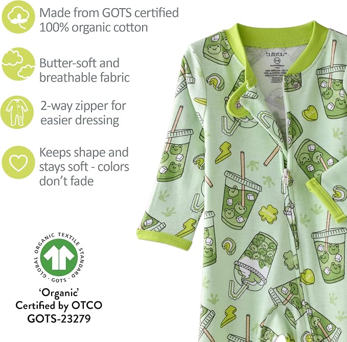 Butterblu Scout Sleep & Play 100% Organic Cotton Footed Zip Front PJs | GOTS - Image 5
