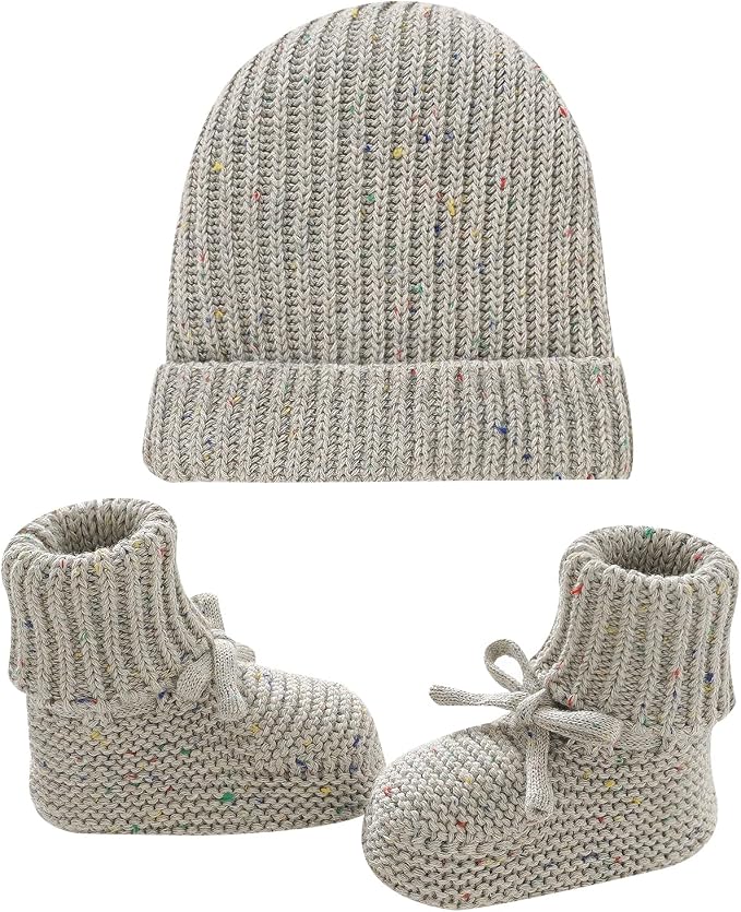 LAWKUL Baby Beanie and Booties 2-Piece Set | Newborn, Knit Hat, Cotton Sock by LAWKUL