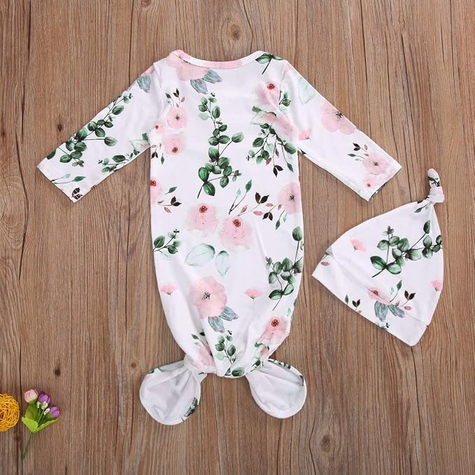 Newborn Baby Girl Floral Sleep Gown Headband Sleepwear Outfit - Image 2