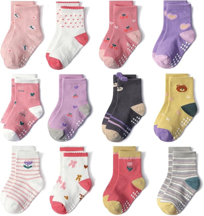 SkiBeaut Baby Toddlers Girls Socks, 12 Pairs Non Slip Kids Grips Toddler Grippy by SKIBEAUT