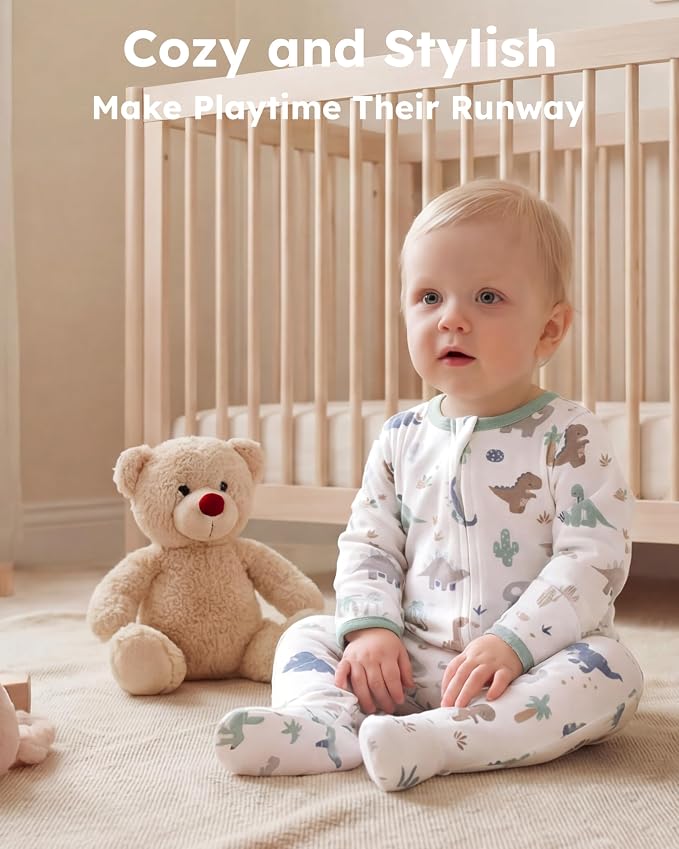 Baby Sleepers 100% Cotton Footie Pajamas, Newborn 0-3 3-6 6-9 Months - Image 2