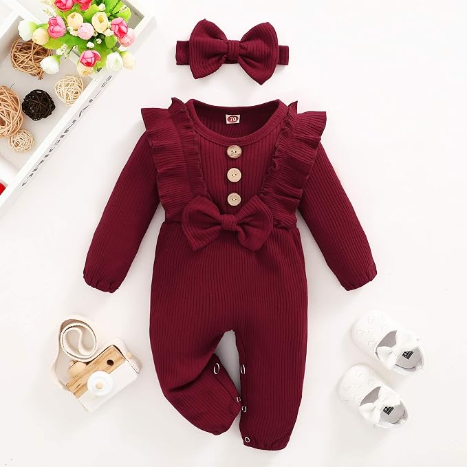 Mioglrie Newborn Baby Girl Clothes 1 Piece Infant Fall Winter Romper Outfit | - Image 6
