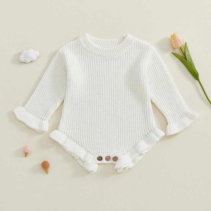 Mubineo Baby Girl Fall Winter Clothes Basic Plain Cute Sweater Romper Outfit - Image 2