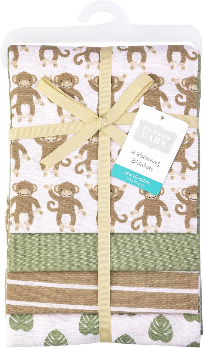 Hudson Baby Infant Boys Cotton Flannel Receiving Blankets 4-Pack, One Size - Image 2