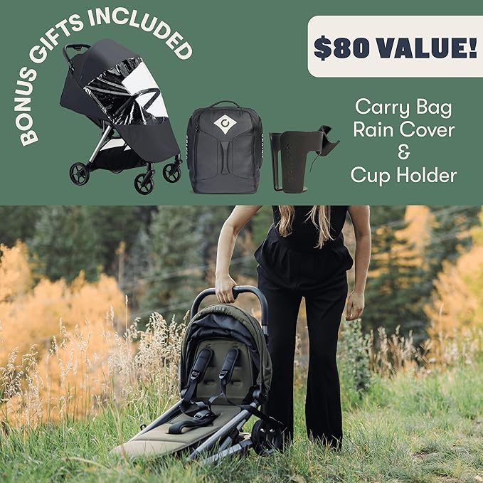 Colugo The One Stroller - Lightweight Easy Fold Compact Toddler and Baby Stroller for Travel, Large Storage Basket, One Hand Fold, Includes Raincover, Bumper Bar, Cupholder (Black)