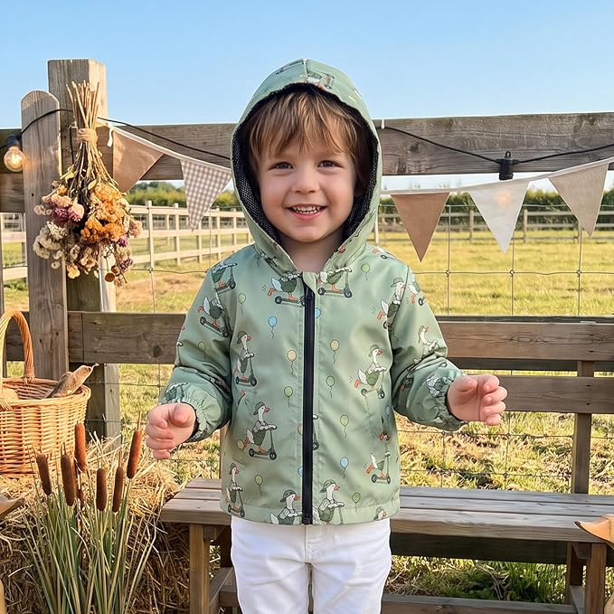 Toddler Baby Boy Lightweight Hooded Jacket Excavator Coat Outwear | Truck Print - Image 3