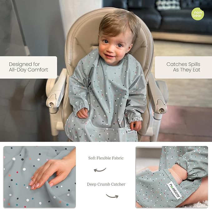 Waterproof Smock Baby Bibs for Eating | Long Sleeve Bib for Baby Led Weaning - Image 3