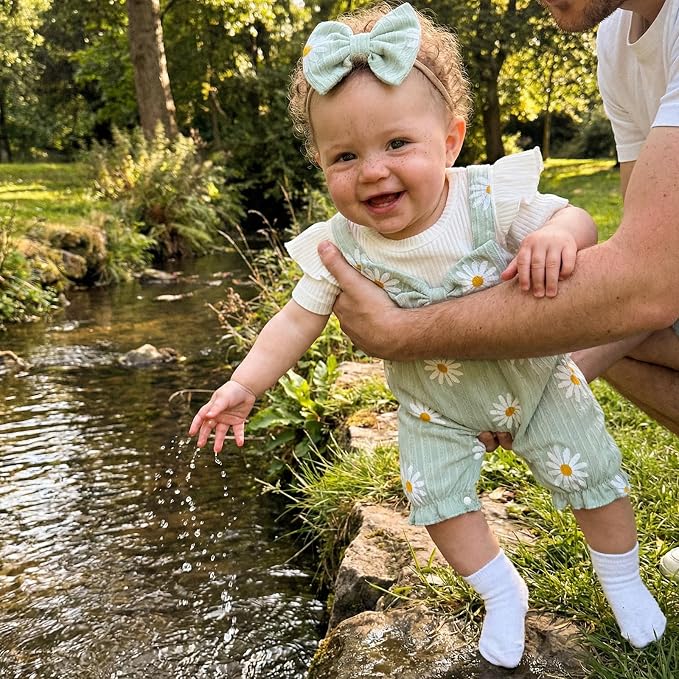 YINGISFITM Newborn Baby Girl Summer Clothes Short Sleeve Bubble Romper Bow - Image 2