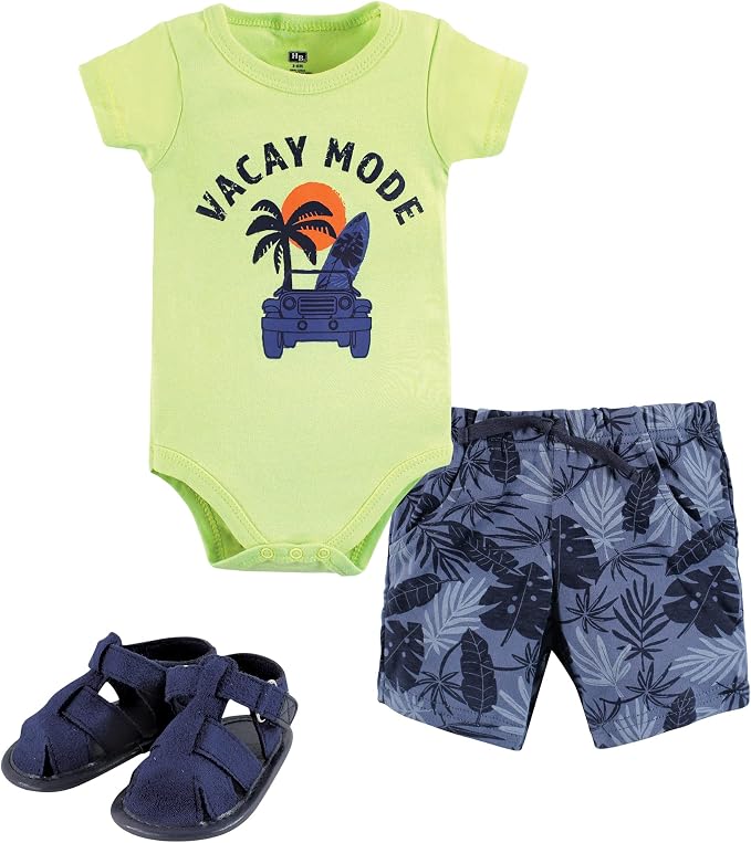 Hudson Baby Unisex Baby Cotton Bodysuit, Shorts and Shoe Set by HudsonBaby