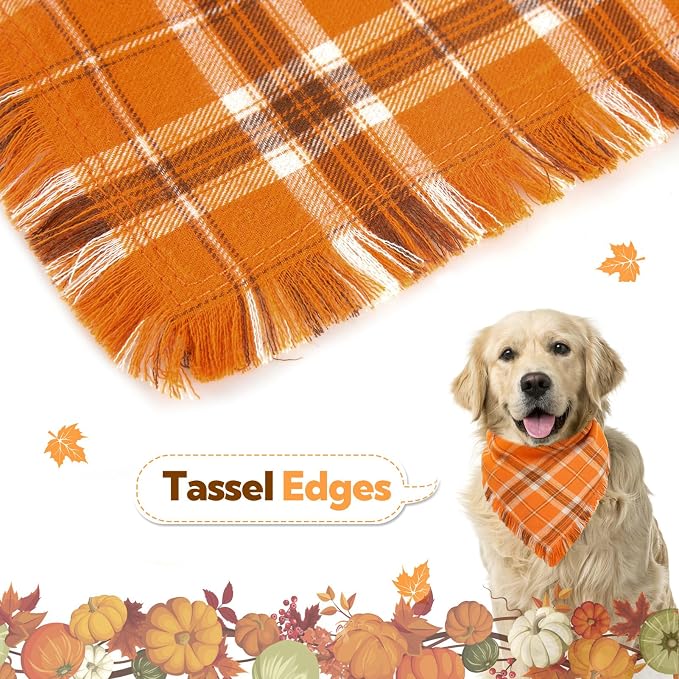Kytely Dog Bandanas Fall Thankgiving XLarge 2Pack, Plaid Pet Scarf - Image 3