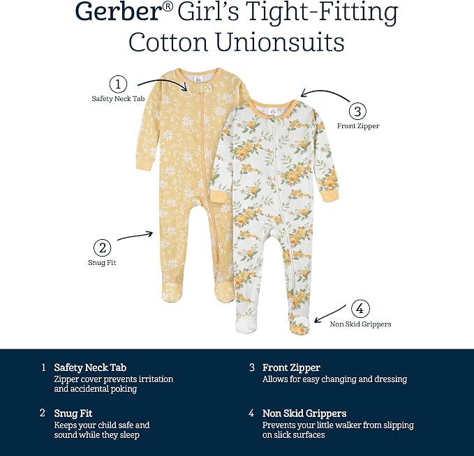 Gerber Baby Girls 4-pack Footed Pajamas - Image 5