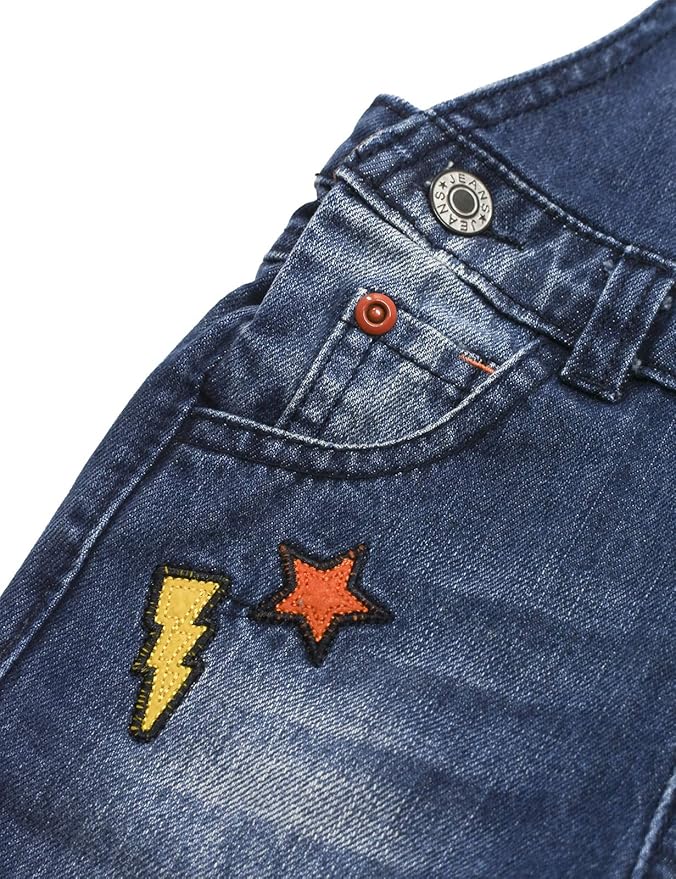 KIDSCOOL SPACE Baby Little Kids Cute Denim Embroidered Fashion Jean Overalls