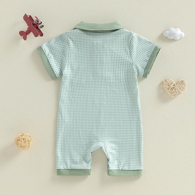 FOCUSNORM Newborn Baby Boy Summer Clothes Short Sleeve Lapel Jumpsuit Collar - Image 7