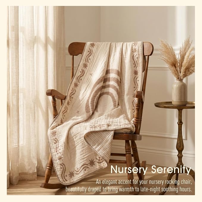 Muslin Baby Blanket, Organic Cotton Blend Jacquard | 43x43 Inches, Stripe - Image 9