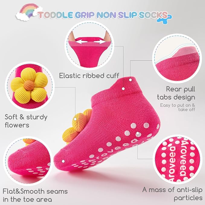 Baby Toddler Girl Socks 6 Pairs Non Slip Infants Newborn Grip Cotton Socks | - Image 5