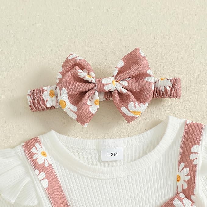 Newborn Baby Girl Clothes Ruffle Sleeve Jumpsuit Corduroy Floral - Image 4