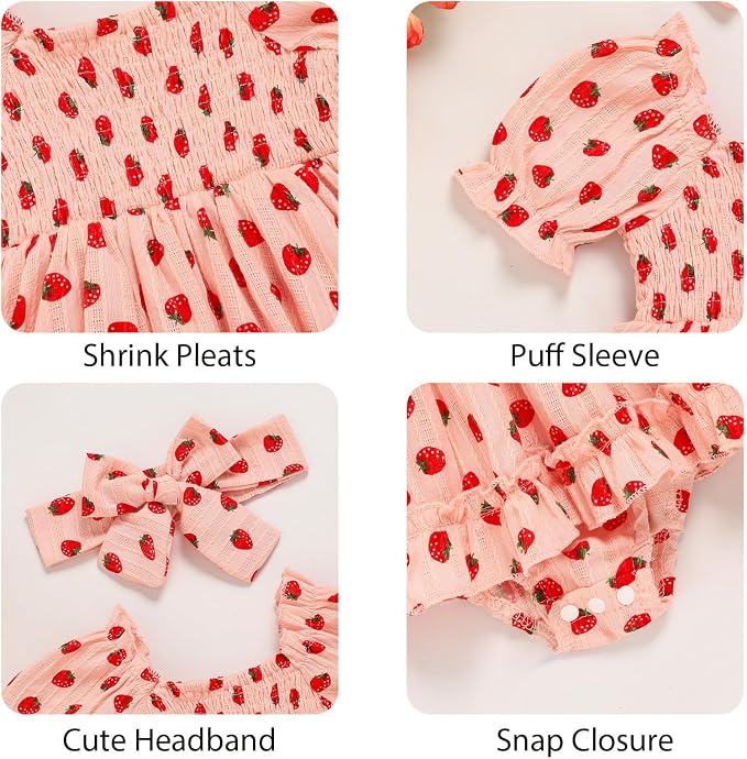 GRNSHTS Baby Girl Romper Dress, Puff Sleeve Smocked Outfit - Image 5