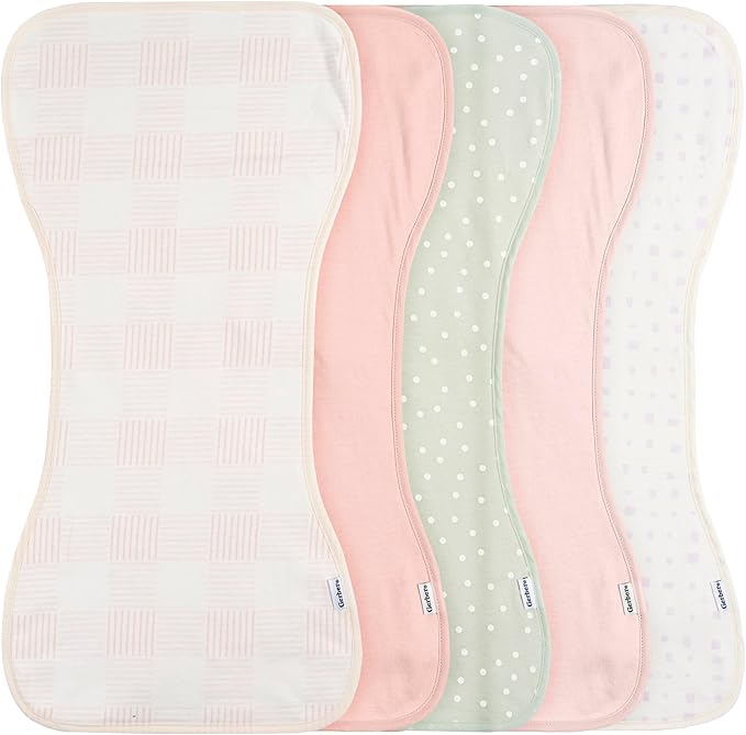 Gerber Baby Unisex Burp Cloths 5-Pack, Pink, Size 10.5" x 21"