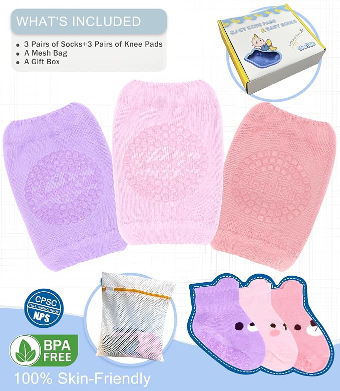 Simply Kids Anti-Slip Baby Knee Pads and Socks Set - Image 6