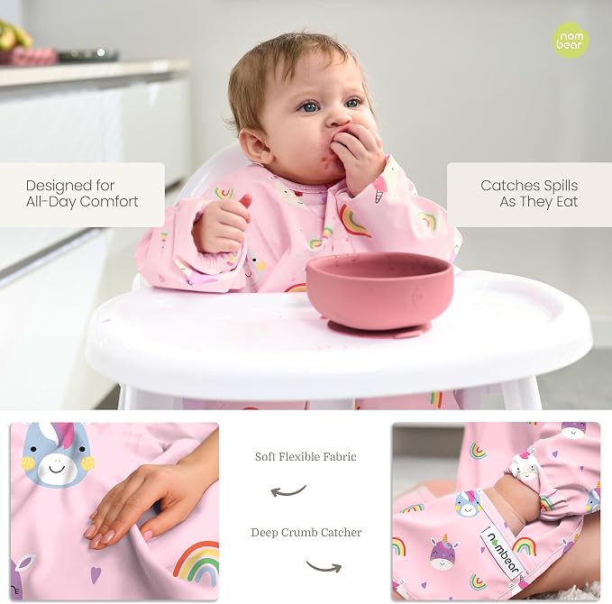 Waterproof Smock Baby Bibs for Eating | Long Sleeve Bib for Baby Led Weaning - Image 3