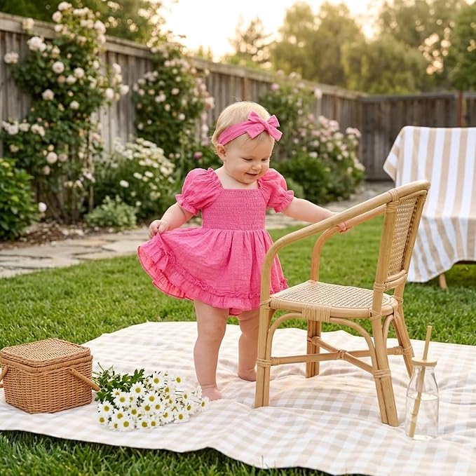GRNSHTS Baby Girl Romper Dress, Puff Sleeve Smocked Outfit - Image 3