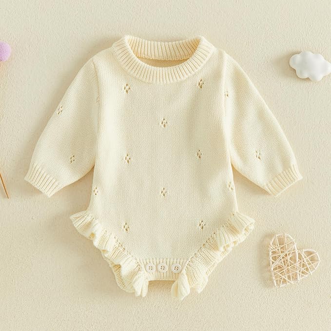 Mubineo Baby Girl Fall Winter Clothes Basic Plain Cute Sweater Romper Outfit - Image 3