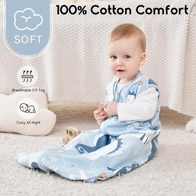 Yoofoss Baby Sleep Sack 0-6 Months 0.5 Tog Wearable Blanket for Baby, 3 Pack 100% Organic Cotton Infant Toddler Sleeping Sack 2-Way Zipper Lightweight Sleep Sack