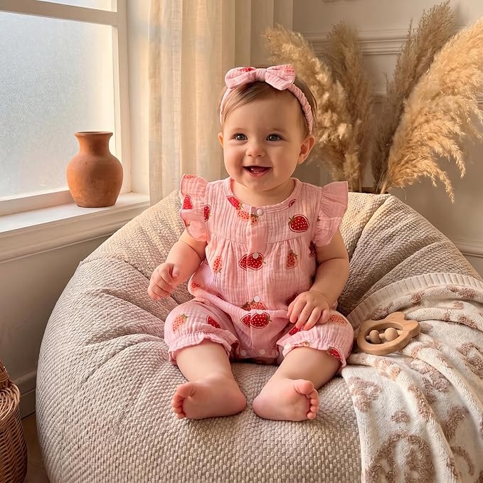 YINGISFITM Newborn Baby Girl Summer Clothes Short Sleeve Bubble Romper Bow - Image 2
