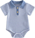 VISGOGO Baby Boy Striped Romper Waffle Short Sleeve Button Oversized Bodysuit by VISGOGO