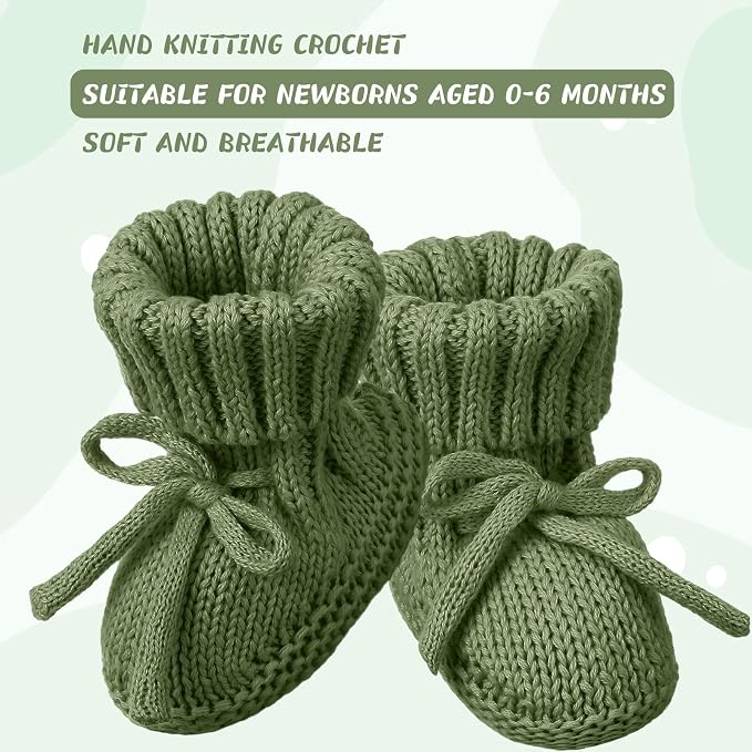 Evervibe 3 Pair Knitted Baby Booties | 100% Cotton, 0-6 Months Newborn - Image 4