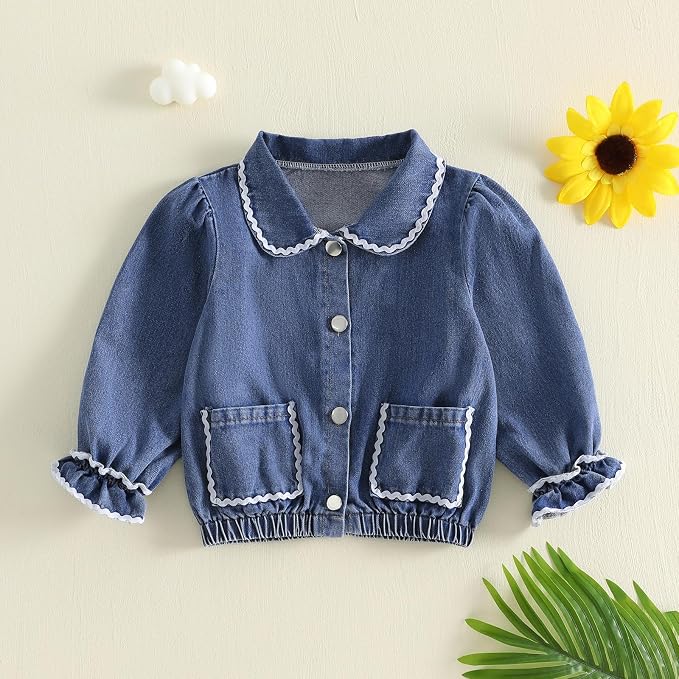 Thorn Tree Girls Denim Jacket Turn Down Collar Outerwear Long Sleeve Button - Image 9