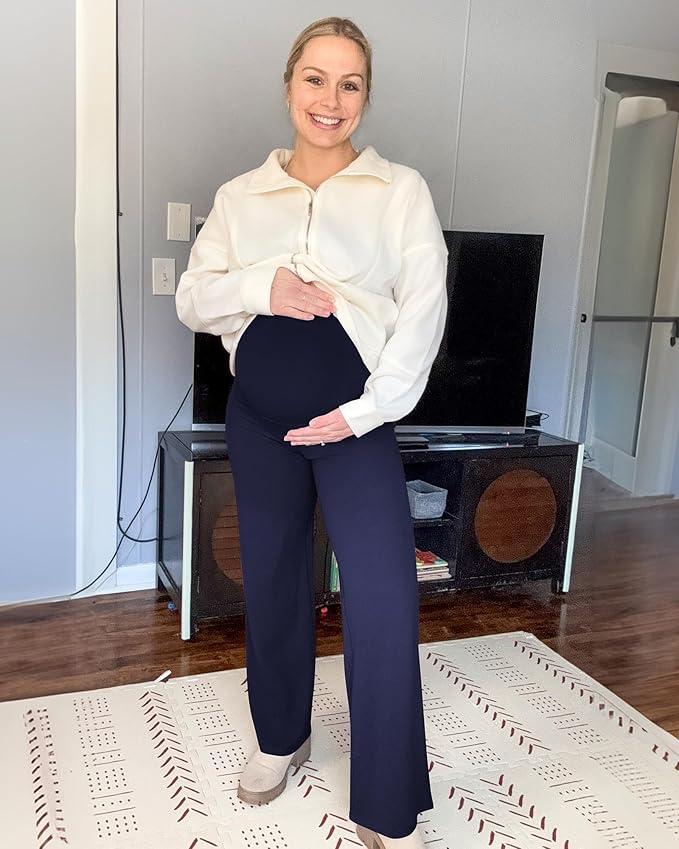 G4Free BareFeel Maternity Dress Yoga Pants Over The Belly Stretchy Work Slack Pregnancy Wide Leg Lounge Trousers