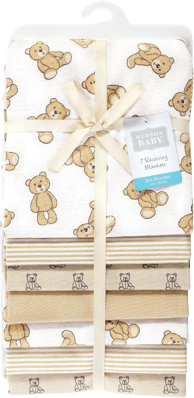 Hudson Baby Unisex Baby Cotton Poly Flannel Receiving Blankets Bundle, Teddy - Image 2