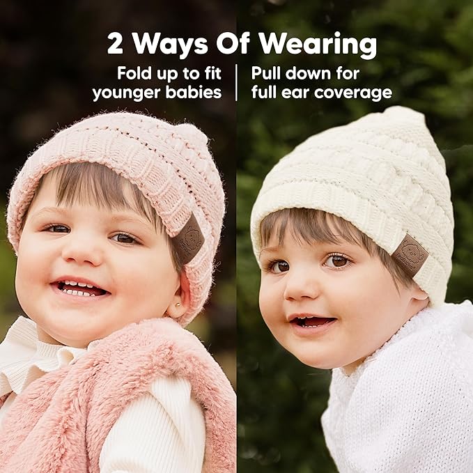 3-Pack Baby Beanies for Boys, Girls - Stretchy Knit Baby Hats, Cute Newborn & Toddler Winter Hat, Soft & Warm Infant Beanie 0-6 Months (Sweet Pea, S)