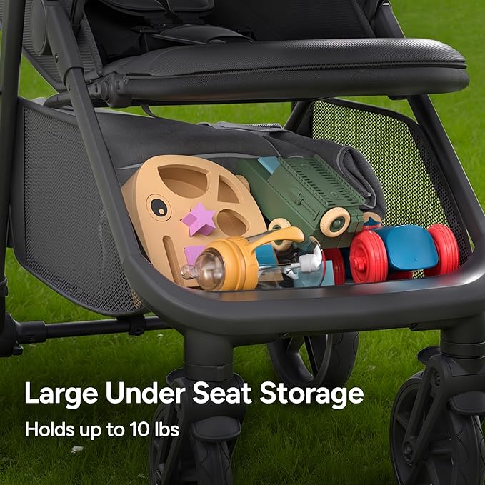 Mompush Nova Baby Stroller for Toddler, Infant & Newborn | Spacious Seat & Lie-Flat Mode | Compact One-Hand Fold, UPF 50+ Canopy & All-Wheel Suspension | Includes Rain Cover & Cup Holder, Grey